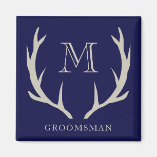 Rustic Navy Blue Antler Custom Groomsmen Gift Magnet