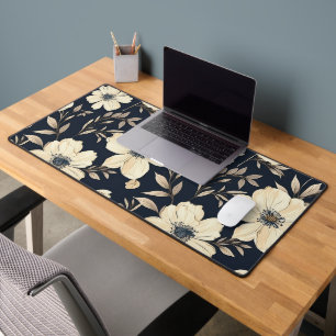 Rustic Navy Blue Beige Wildflower Meadow Dark Flor Desk Mat