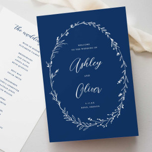 Rustic Navy Blue Boho Wildflower Wreath Wedding Program