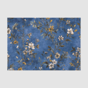 Rustic Navy Blue Bold Vintage Boho Floral Tissue Paper