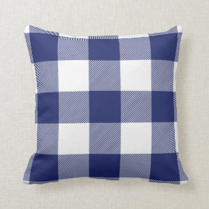 Rustic Navy Blue Buffalo Check Pattern Throw Pillow