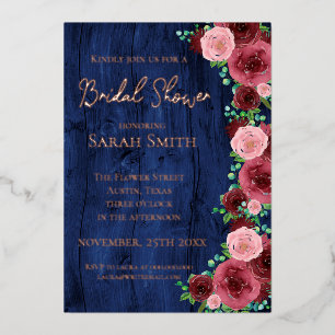 Rustic Navy Blue Burgundy Bridal Shower Rose Gold
