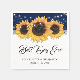 Rustic Navy Blue Burlap Lace Sunflower Wedding Napkin