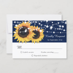 Rustic Navy Blue Burlap Sunflower Wedding RSVP Card