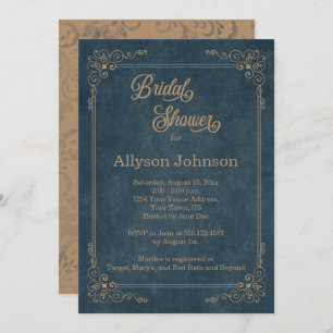 Rustic Navy Blue Chalkboard Tan Bridal Shower   Invitation