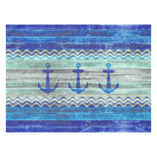 Rustic Navy Blue Coastal Decor Anchors Tablecloth (Front (Horizontal))