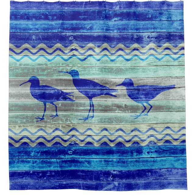 Rustic Navy Blue Coastal Decor Sandpipers (Front)