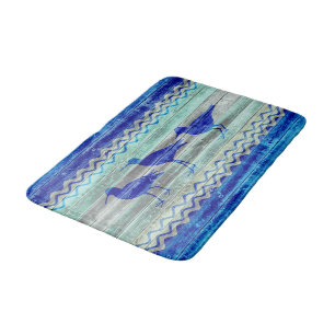 Rustic Navy Blue Coastal Decor Sandpipers Bath Mat