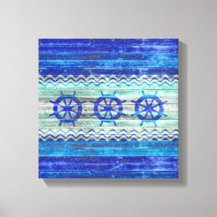 Rustic Navy Blue Coastal Decor Ship Wheels