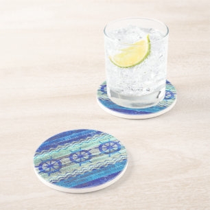 Rustic Navy Blue Coastal Decor Ship Wheels Coaster