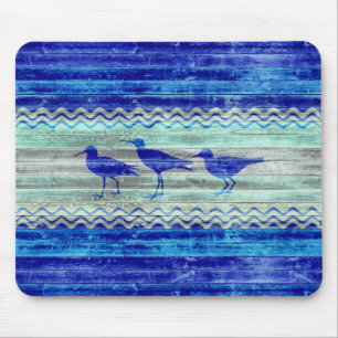 Rustic Navy Blue Coastal Sandpipers Mouse Pad