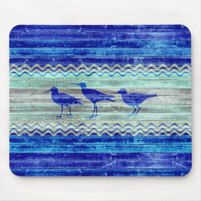 Rustic Navy Blue Coastal Sandpipers Mouse Pad (Front)