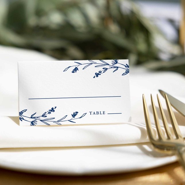 Rustic Navy Blue Floral Wildflower Wedding Place Card (Creator Uploaded)
