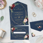 Rustic Navy Blue Gold Geometric Wedding All In One Invitation<br><div class="desc">The combination of rich navy blue and luxurious gold accents, along with the contemporary geometric design, sets the tone for a stylish and elegant wedding. The all-in-one format includes a detachable RSVP card for easy guest responses, making the planning process seamless. Use Zazzle's design tool to customize this invitation and...</div>