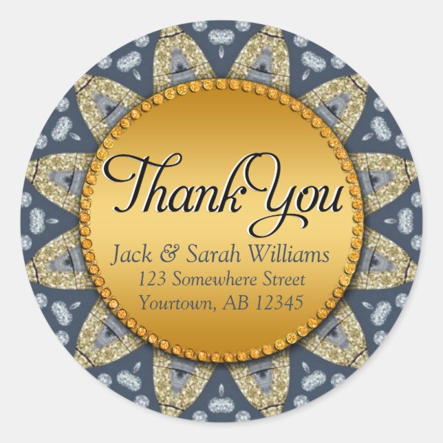 Rustic Navy Blue Gold  Sunflower Thank You Sticker (Front)