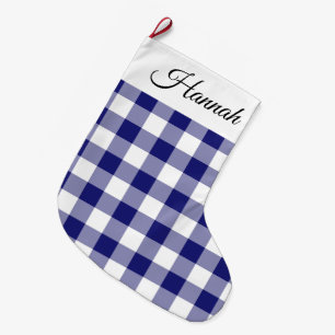Rustic Navy Blue Plaid  Large Christmas Stocking