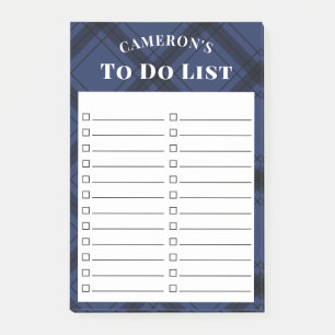 Rustic Navy Blue Plaid To Do List Post-it Notes