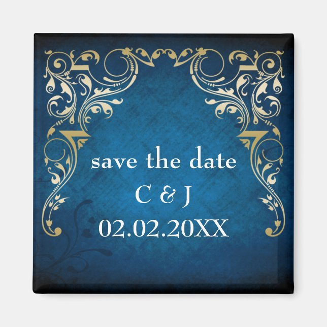 rustic "navy blue" regal save the date magnets (Front)