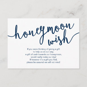 Rustic Navy Blue Script, Wedding Honeymoon Wish Enclosure Card