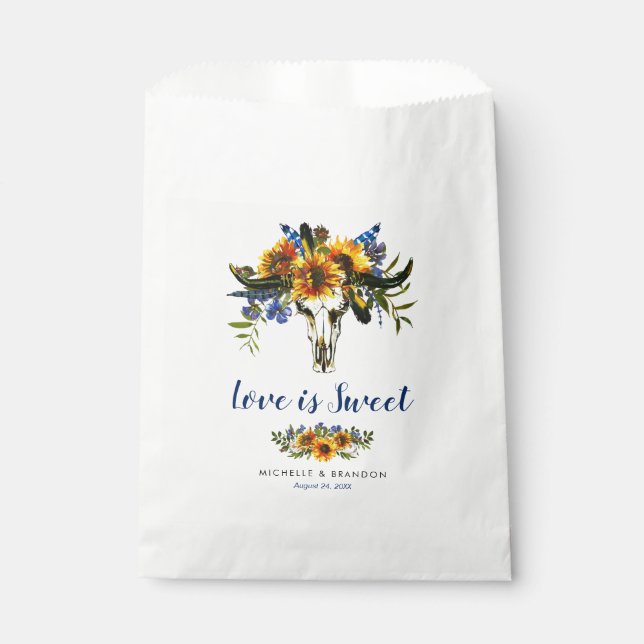 Rustic Navy Blue Sunflower Boho Wedding Sweet Favour Bag (Front)