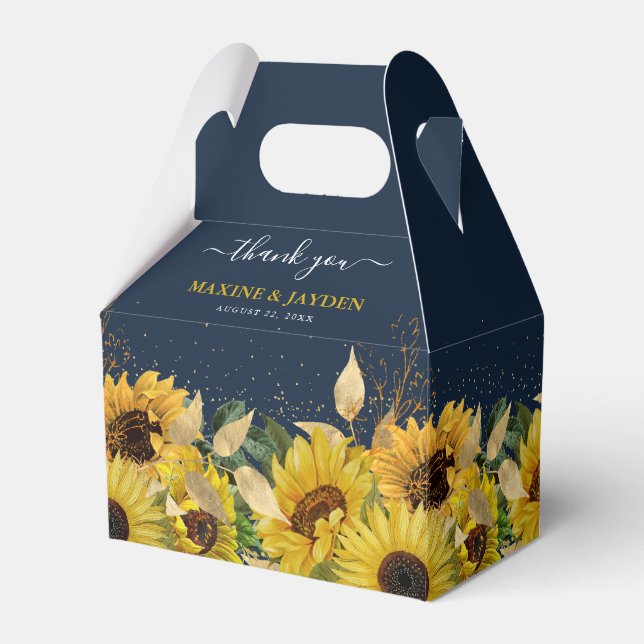 Rustic Navy Blue & Sunflower Thank You Wedding Favor Box (Front Side)