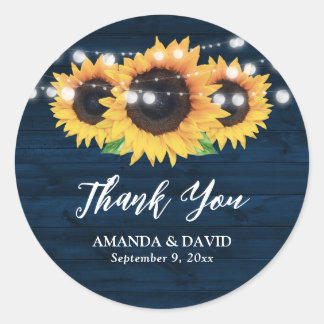 Rustic Navy Blue Sunflower Wedding Favour Stickers
