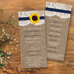 Rustic Navy Blue Sunflower Wedding Program