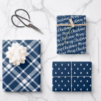 Rustic Navy Blue Tartan Plaid Merry Christmas
