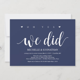 Rustic Navy Blue Wedding Elopement Reception Invitation