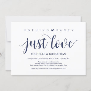 Rustic Navy Blue Wedding Elopement Reception Invitation
