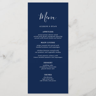Rustic Navy Blue Wedding Menu