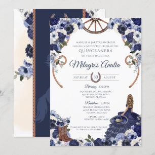 Rustic Navy Blue Western Charro Quinceanera  Invitation