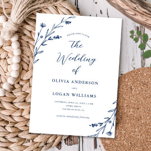 Rustic Navy Blue Wildflower Boho Wedding Invitation