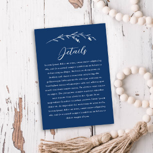 Rustic Navy Blue Wildflower Wedding Details Enclosure Card