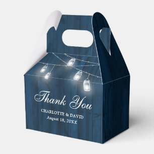 Rustic Navy Blue Wood Mason Jars Wedding Thank You Favor Box