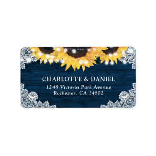 Rustic Navy Blue Wood Sunflower Address Labels
