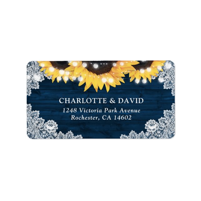 Rustic Navy Blue Wood Sunflower Address Labels (Front)