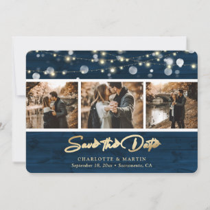 Rustic Navy Blue Wood Wedding Photo Save The Date