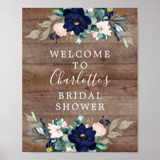 Rustic Navy & Blush Bridal Shower Welcome Sign
