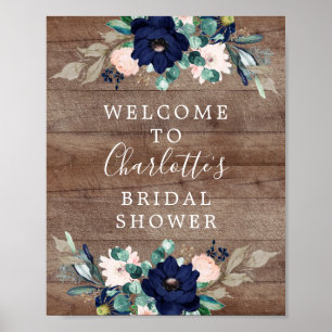 Rustic Navy & Blush Fête des mariées Affiche de bi