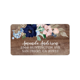 Rustic Navy & Blush Flowers Étiquettes de Fête des