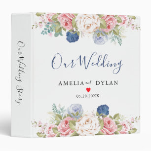 Rustic Navy Blush Pink Floral Wedding Photo Binder