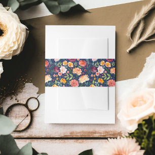 Rustic Navy Burgundy and Blush Fall Floral Wedding Invitation Belly Band