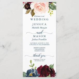 Rustic Navy Burgundy Wedding Program