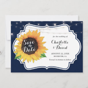 Rustic Navy Burlap Sunflower Enregistrer Les Carte