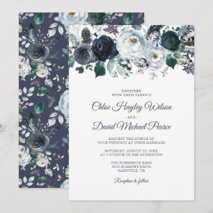 Rustic Navy Dusty Blue Watercolor Wedding Invitation