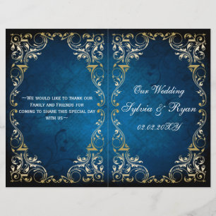 Rustic navy gold bookfold Wedding program