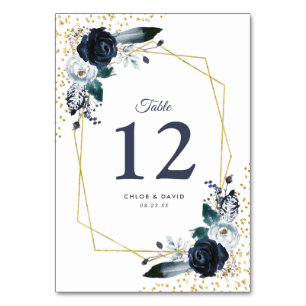Rustic Navy Gold Floral Wedding Table Number