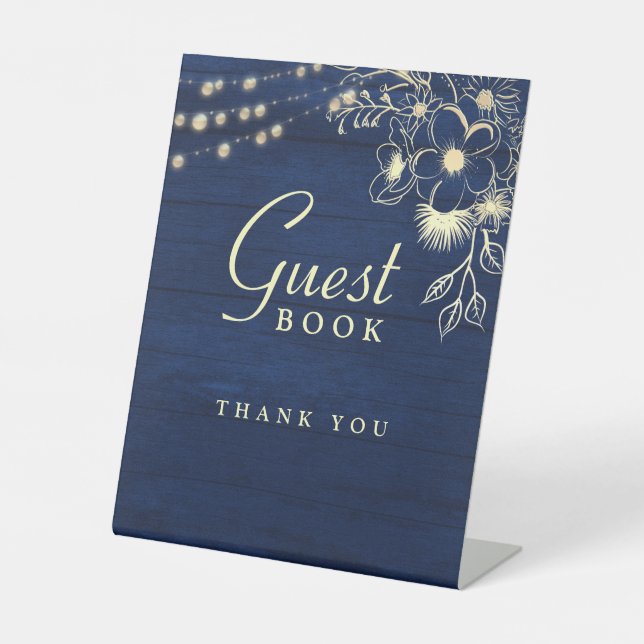 Rustic Navy Guest Book Wedding Sign (Front)