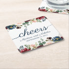 Rustic Navy Marsala Floral Wedding Paper Coasters